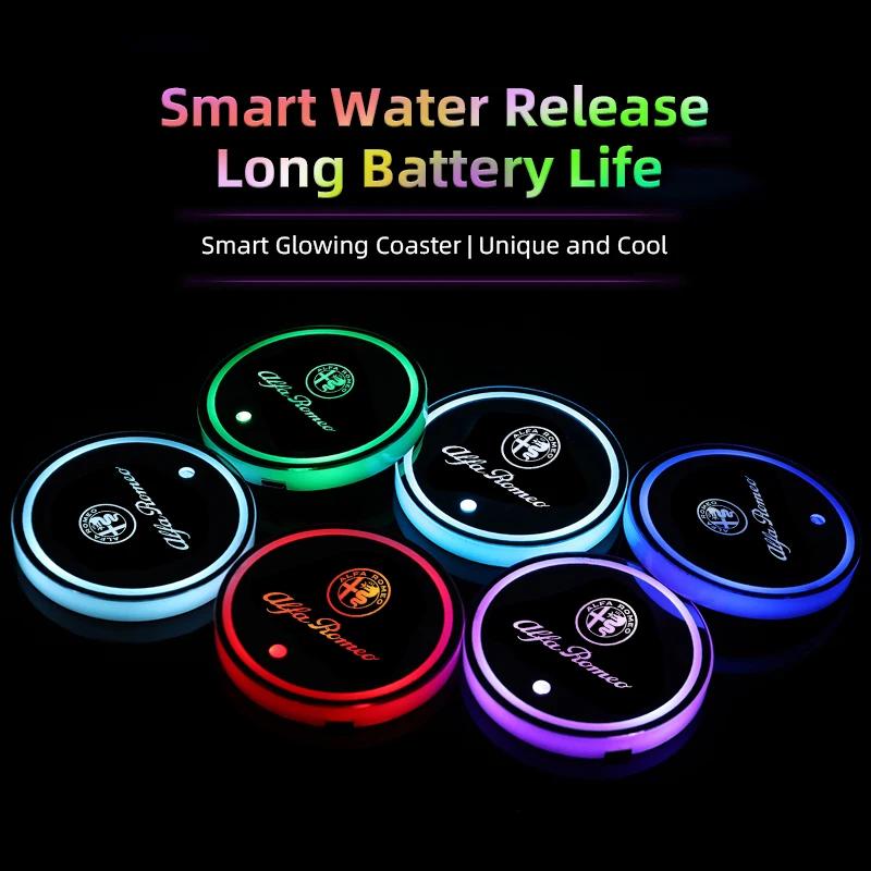 Hub Caps Alfa Romeo Tire Valve Caps Car Glowing Coasters LED Light Water Cup Mat For Alfa Romeo 4C Car USB Charging Color ChangeNV6