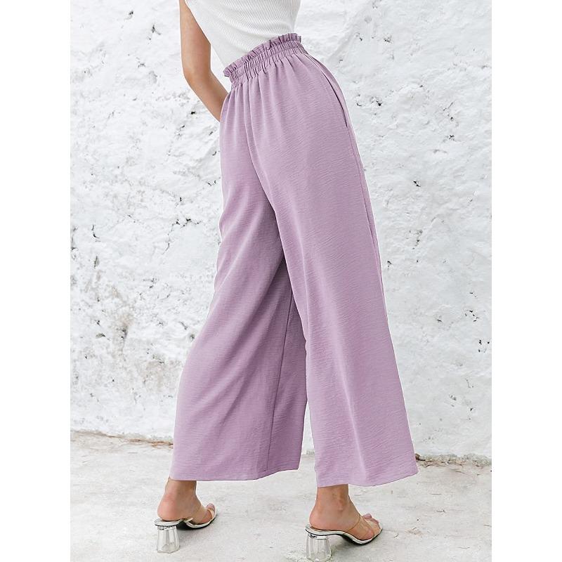 YYFS Women's Fashion Casual Solid Color Print High Waist Trousers Pants & Capris