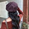 Retro Literary Plaid Beret Women's Autumn and Winter New Versatile Face-showing Small Octagonal Hat Temperament Painter Hat Pumpkin Hat