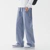 Men's Light-Colored Drawstring Jeans: Elastic Waist, Loose Straight-Leg, Floor-Length, Trendy Wide-Leg, Casual Spring Pants