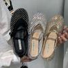 Fashion Luxury Crystal Rhinestone Fishnet Ballet Flats Woman Brand Design Rivet Studs Mesh Mary Jane Shoes Ladies Summer Hollow Loafers