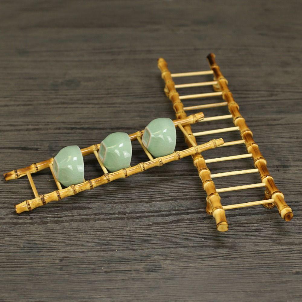 Multi-purpose Bamboo Ladder Cup Holder Yellow Tea Accessories Desktop Ornament