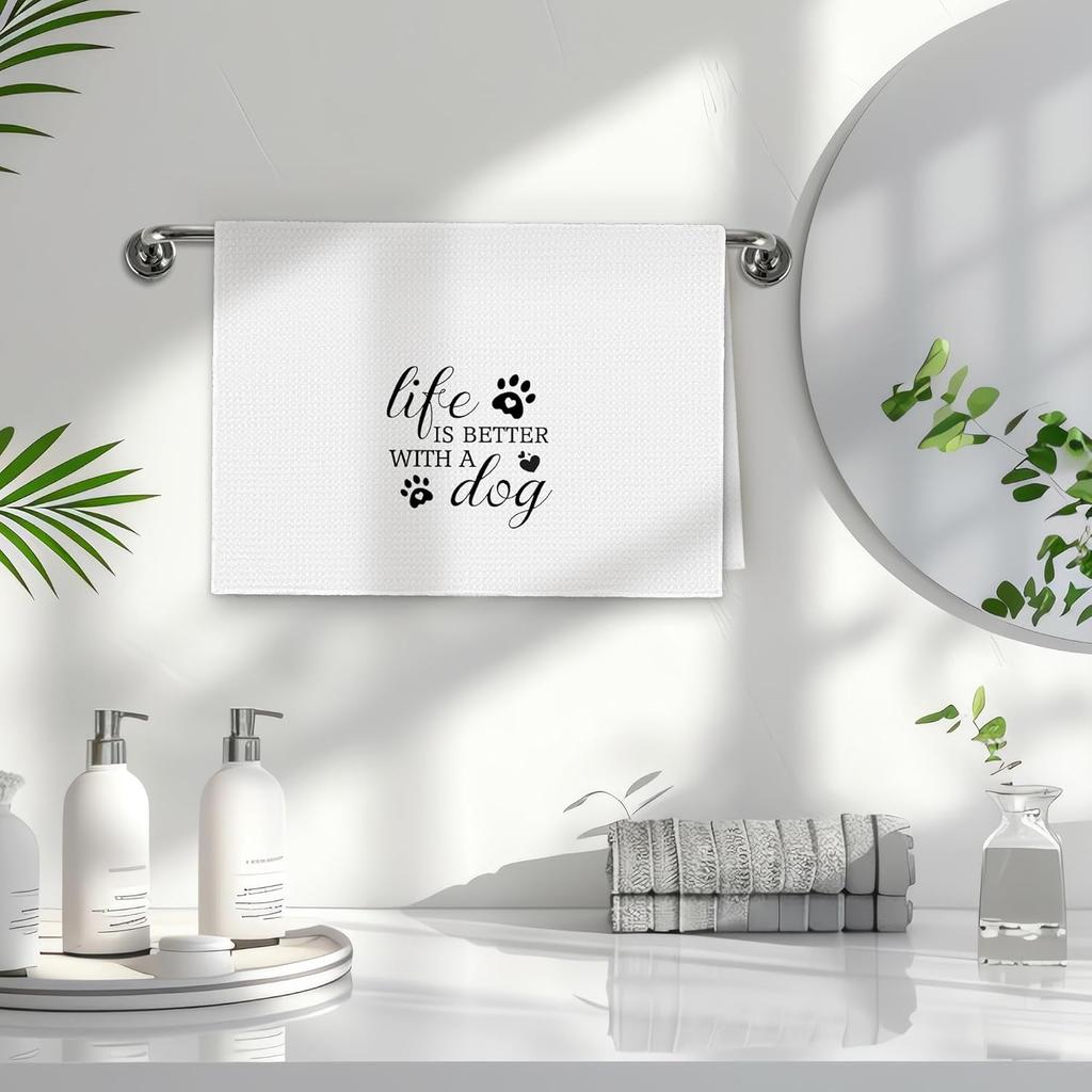 Dog Kitchen Towels Set of 2, Dog Dad Mom Lovers Gifts for Owners Women Men Dish Tea Towels for Kitchen Decor, Pet Lover Gifts Hand Towels for