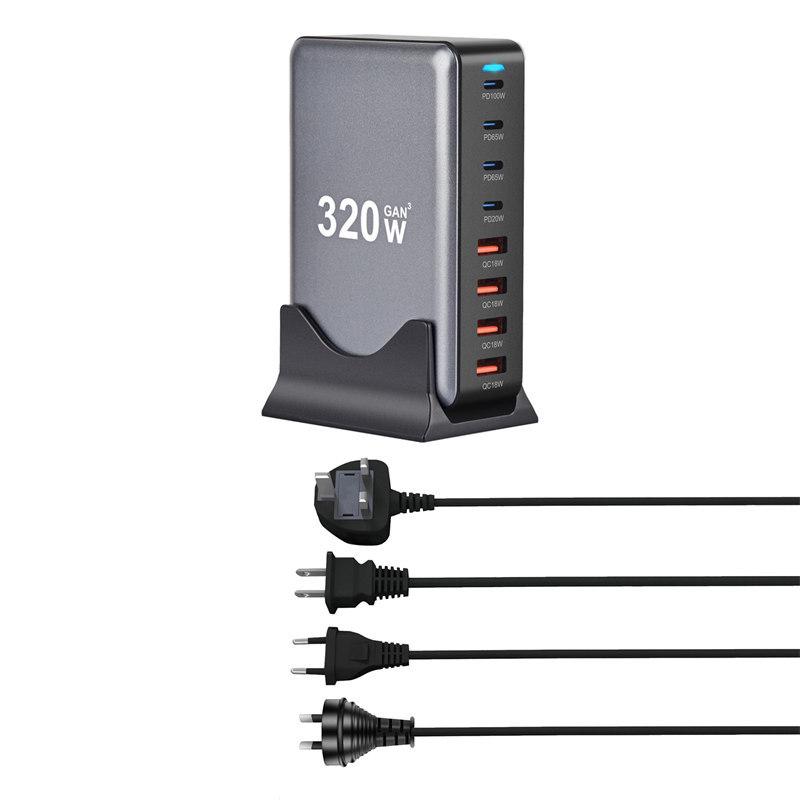 320 Вт GaN зарядное устройство USB C Fast Desktop 8-портовое USB Type C PD зарядное устройство Fast Charge 3.0 USB Type C Fast Charger для iPhone15 14 Samsung