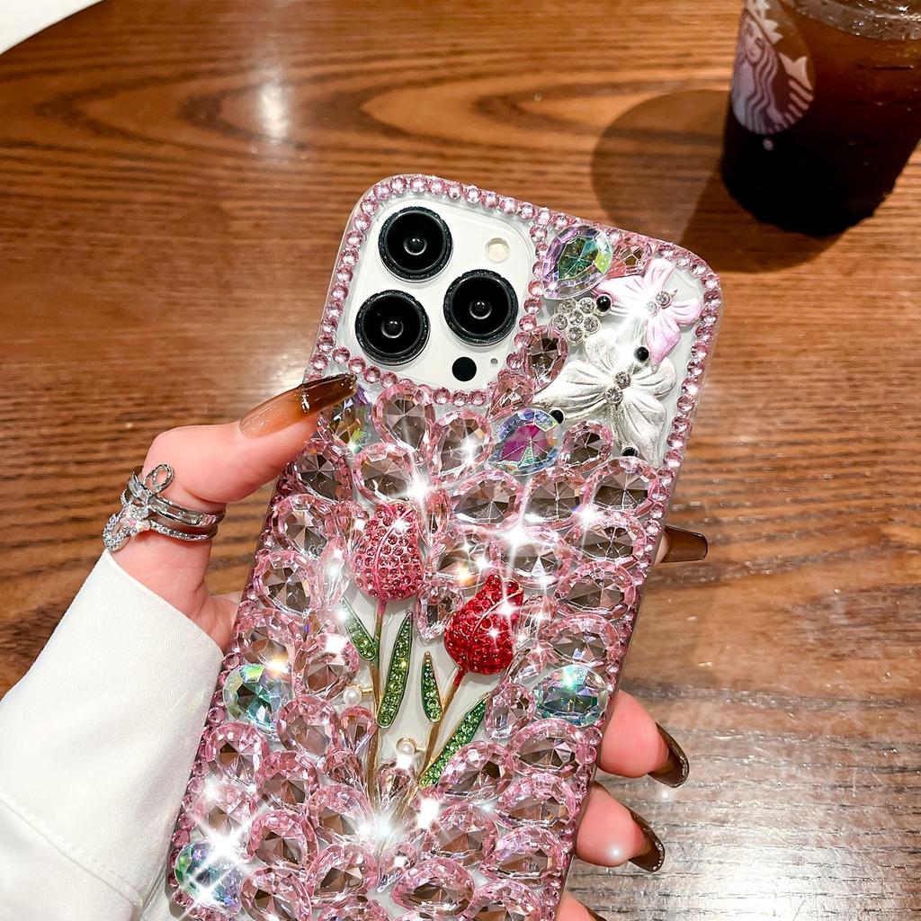 Tulip Diamond Is Suitable for Apple IPhone16ProMax Luxury Anti-fall 15ProMax All-inclusive 14 Mobile Phone Case