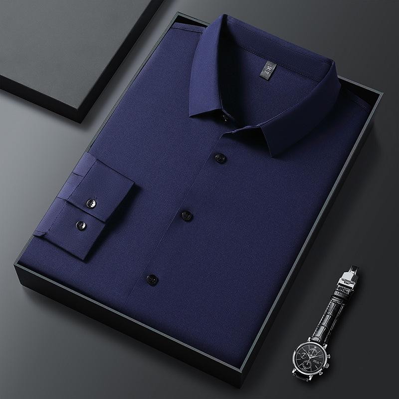Весенняя мужская бесшовная немнущаяся рубашка в стиле business casual с длинным рукавом