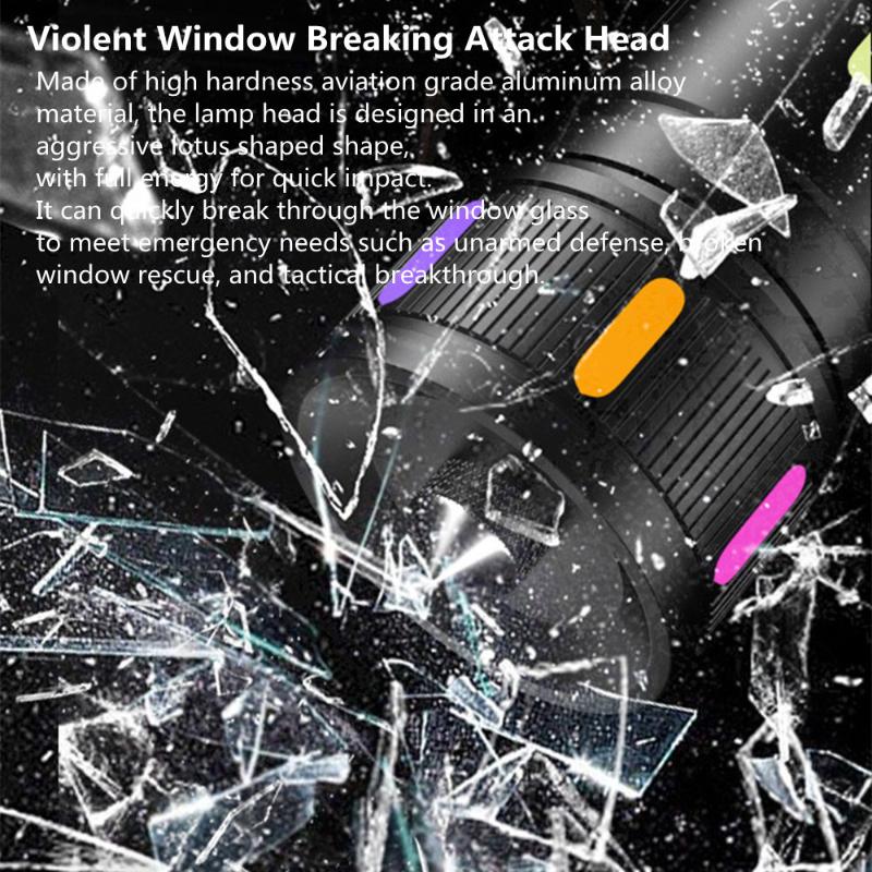 New White Laser Long Range Flashlight Type-C Charging Digital Display Fluorescent Bar Tail Hammer Zoom Flashlight Telescopic Flashlight