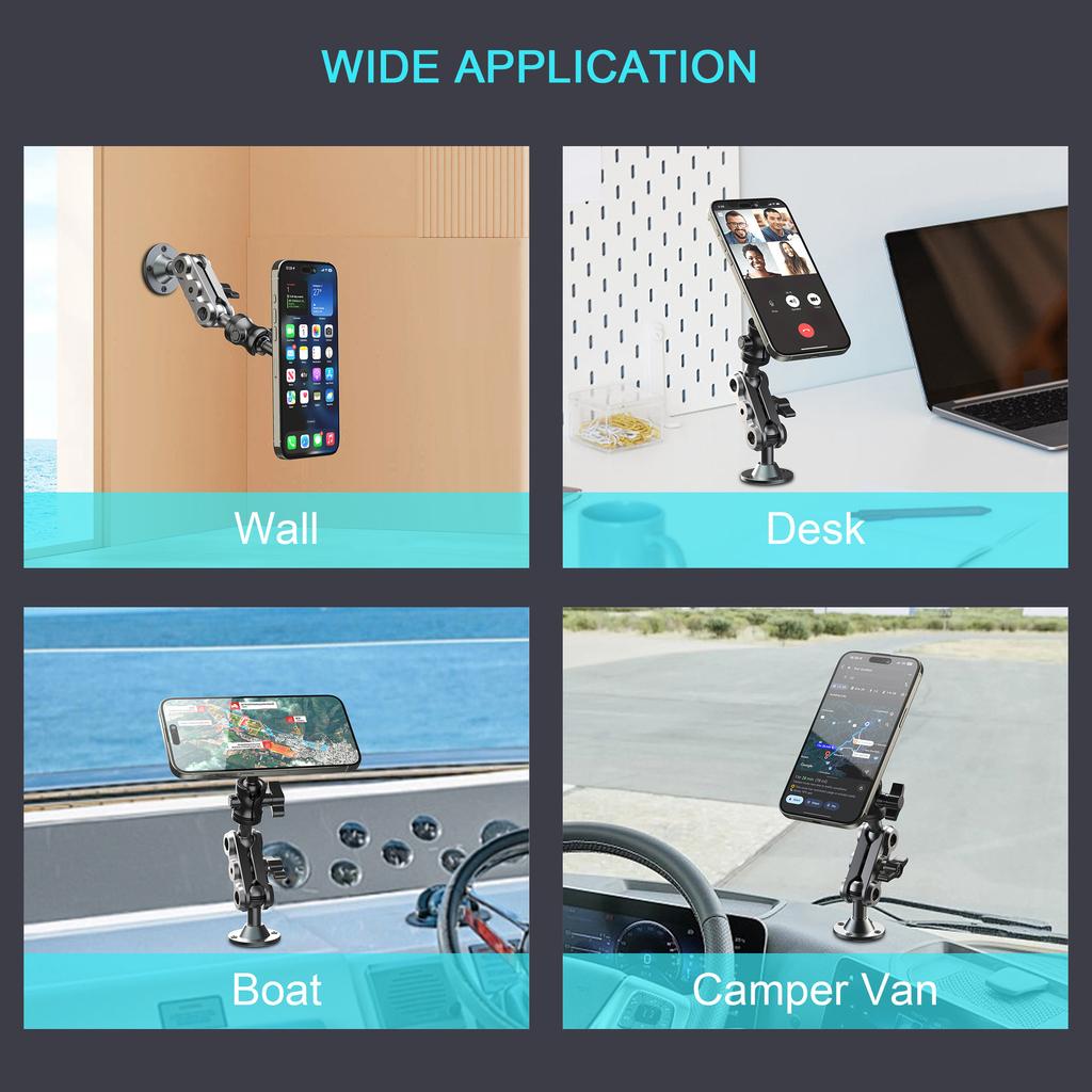 X038 Car Truck Boat Dashboard Heavy Duty Metal Magnetic Phone Holder 360 Degree Adjustable Bracket