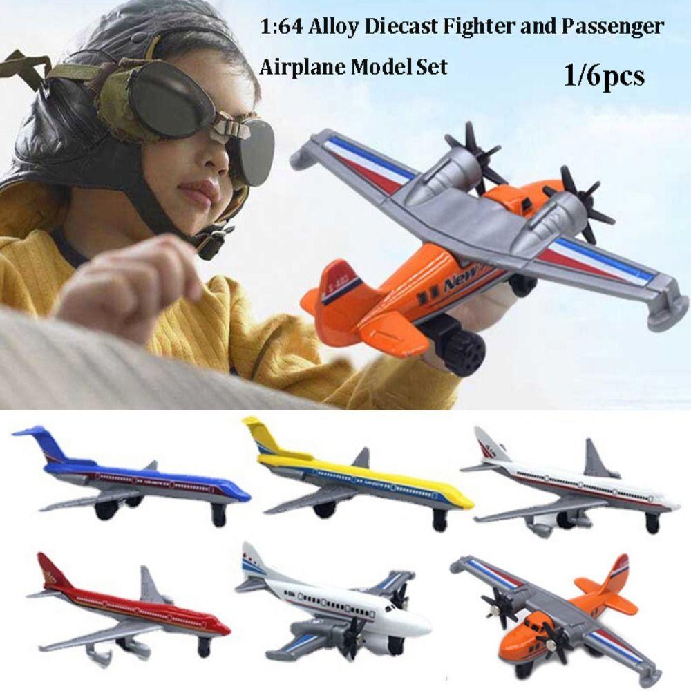 1/6pcs Metal Plastic Alloy Diecast Fighter 1:64 Taxiing Small Airplane Toys Home Decor