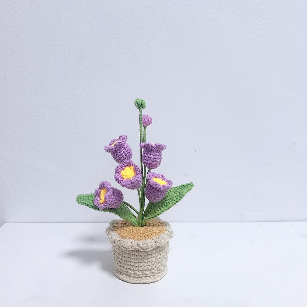 Bell Orchid Crochet Flowers Pot Creative Knitting Flower Potted Cute Crochet Plant Table Home Decor Artificial Flower