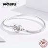 Heart Infinity Love Bracelets 100% 925 Sterling Silver Pink Zircon Charm Bracelets Bangle