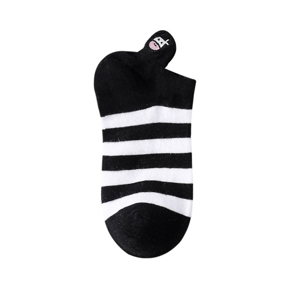 Black White Cute Cartoon Super Thin Women's Socks Boat Socks Striped Cow Socks Ankle Short Socks