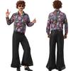 Хэллоуин Мужской Ретро 70-х Диско Хип-хоп Костюм Хиппи Элвис Принтованная Рубашка Комплект