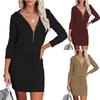 Women's Fashion Casual Solid Color Zipper Long Sleeve Hooded Waist Dress