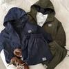 Детская куртка Осень Мальчики Капюшон Молния Двойка Детский Повседневный Брюки Куртка Костюм
