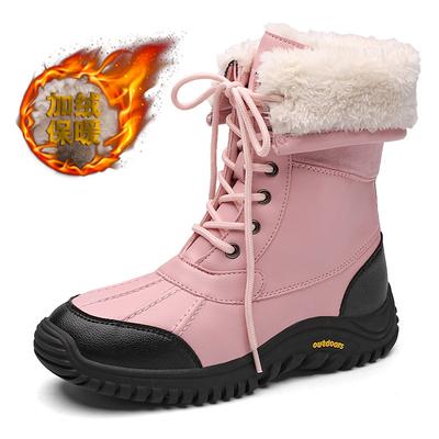 Зимние ботинки Мартин женские Северо-восточные уличные сноубутсы высокие ботинки хлопковая обувь бархатистая кожаная поверхность нескользящие теплые