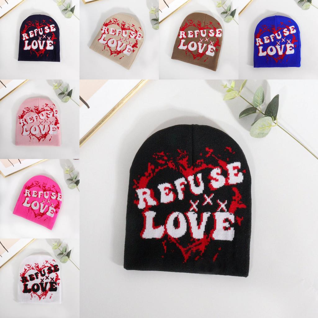 Letter Embellished Knit Cap With Love Text Unisex For Fall Season