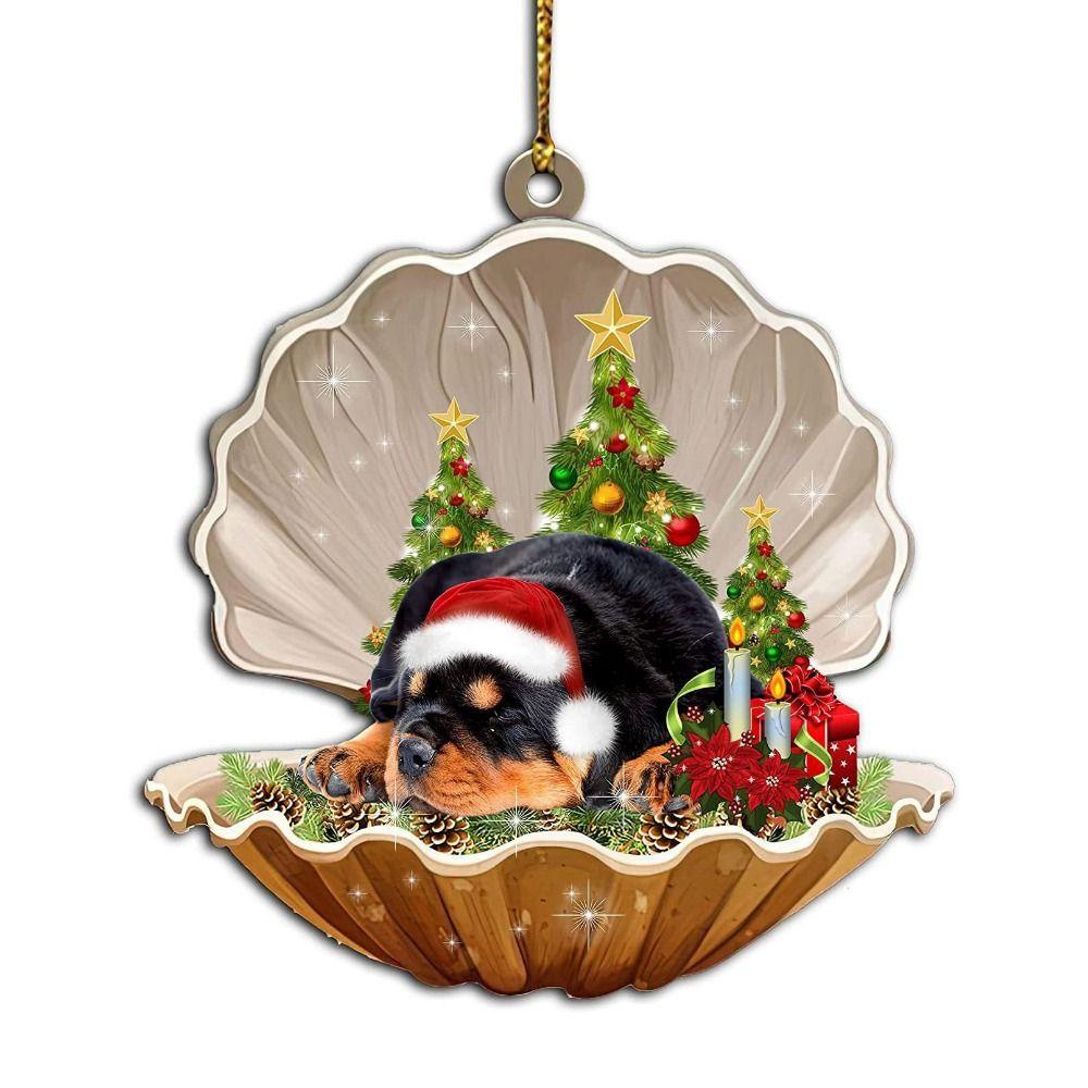 Decorative Shell Sleeping Dog Christmas Ornament 2D Xmas Dog Keychain Christmas