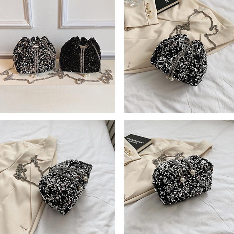 Модная женская сумка-ведро с пайетками, женская сумка через плечо, кошелек, роскошный дизайн, сумка-мессенджер на цепочке, женская сумочка