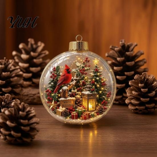 Decorative Acrylic Christmas Ornaments Tree Crystal Ball Pendant with LED Light, Built-in Christmas-themed Theme Hanging Charms Pattern Design,