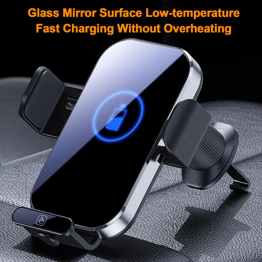 Car Mount Phone Holder Wireless Charger Fast Charging Air Vent Car Charging Holder One Touch Clamping Anti Slip and