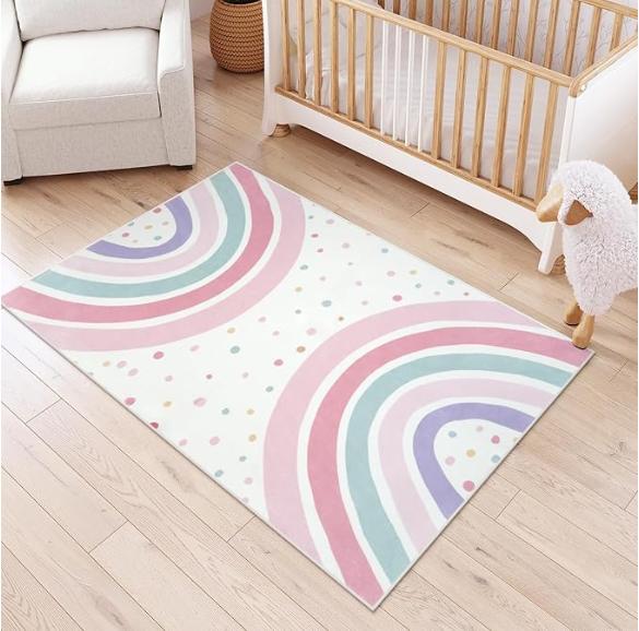 Rainbow Rug for Girls Bedroom Colorful Rug Area Rugs for Nursery Kid Room Non-Slip Soft Polka Dot Carpet Kids Home Rugs