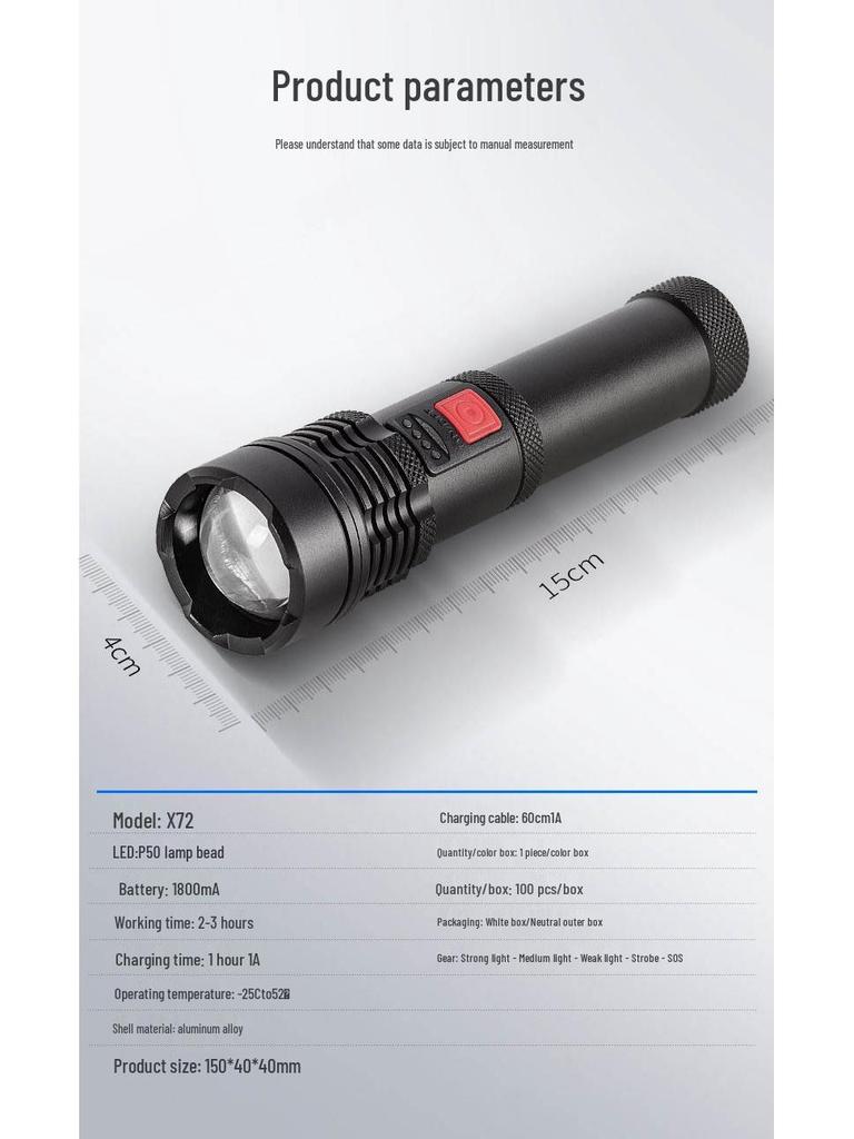 Rechargeable Aluminum Alloy LED P50 Outdoor Work Light with White Laser