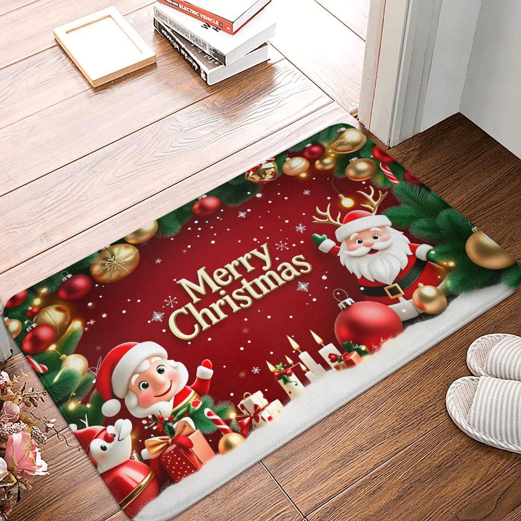 Snowman Pattern Merry Christmas Doormat Non-Slip Entrance Kitchen Bath Door Floor Mat Toilet Carpet Rug