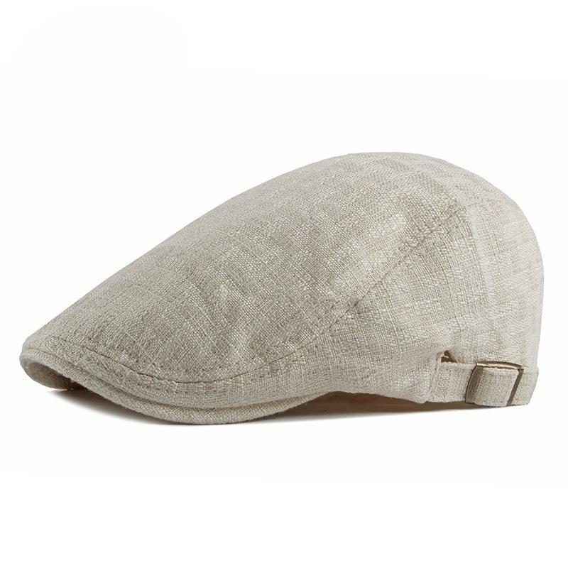 Vintage Cotton Linen Beret Hat Men Women British Retro Flat Cap Breathable Summer Duckbill Cap Simple Newsboy Hat Unisex
