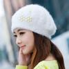 Autumn Winter Korean Retro British Internet Famous Beanie Hat Japanese Solid Color Fresh Knit Ins Rabbit Fur Fleece Beret Women