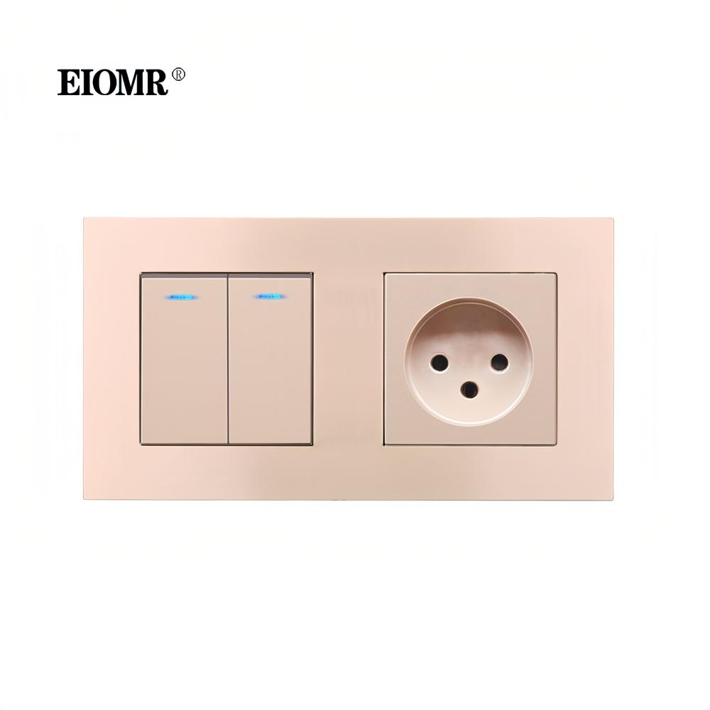 EIOMR Израиль Комбинация розетки и выключателя, Золотая огнестойкая панель, Розетка питания, Порт зарядки Type-C PD 20 Вт для дома и офиса в Израиле