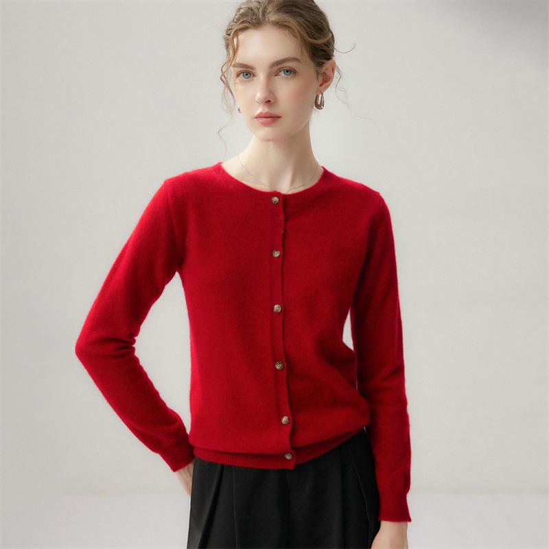Elegant 100% Cashmere Round Neck Long Sleeve Outerwear