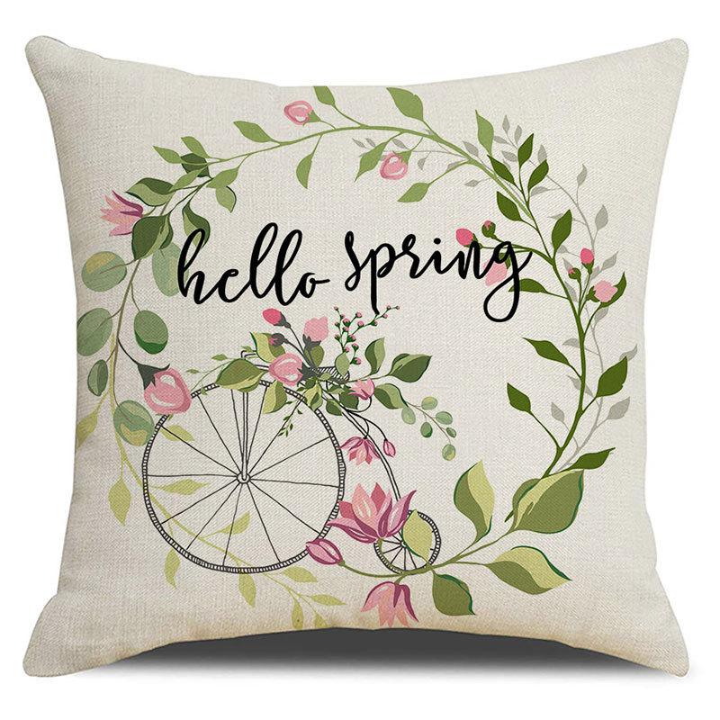Seasons Throw Pillow Cover Spring Linen Flowers Truck Cushion Office Throw Pillow Cushion Throw Pillow Cushion