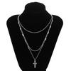 Fashion Multi Layer Women Necklace Cross Pendant Choker Necklace Adjustable Extension Chain Hip Hop Style Necklace