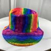 Women Men Bucket Hat Rainbow Color-block Hat Reversible Wearable Basin Hat Summer Outdoor Hat Fashion Colorful Fisherman Hat