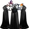 Halloween Black Satin Grim Reaper Vampire Cloak Costume for Adults & Kids