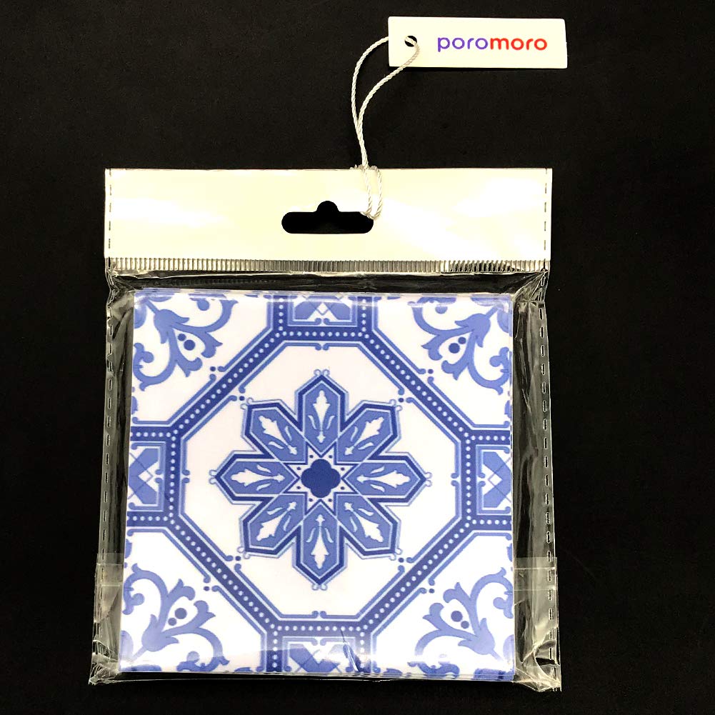 Poromoro Portuguese Spanish Azulejo Tile Stickers Peel and Stick Kitchen Bathroom Mosaic Tile Stickers Set of 16 & (5.9,29)