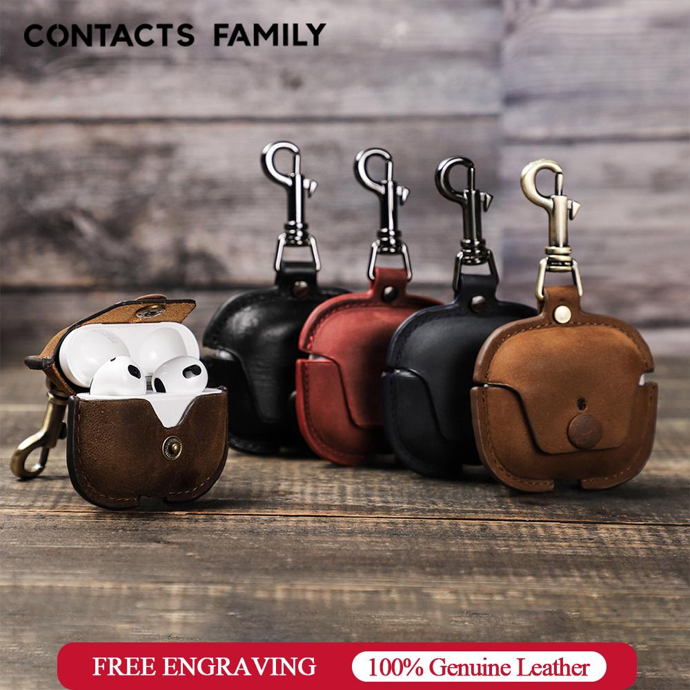 Кожаный чехол из коровьей кожи для Apple Airpods 3 2021 Кожаный чехол с крючком Bluetooth Беспроводной Funda Зарядный кейс Аксессуары для Airpod