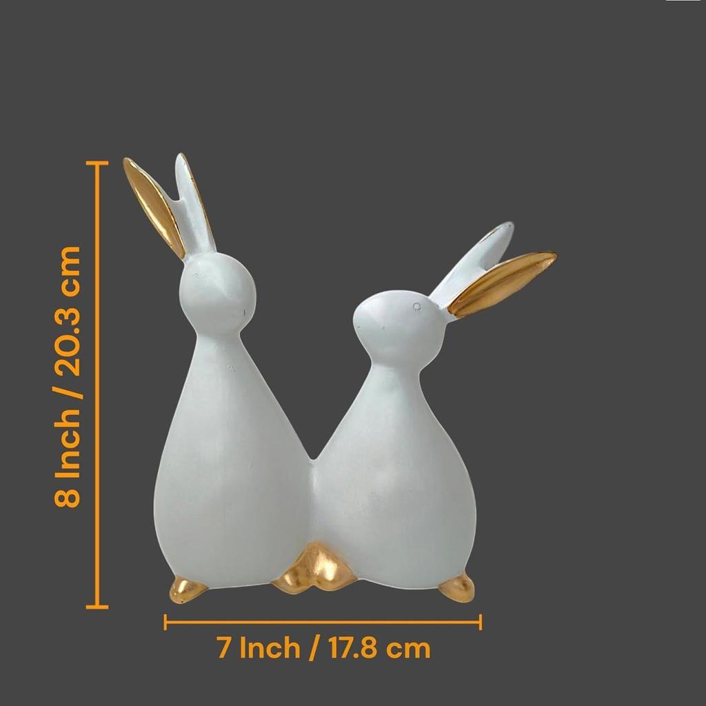 Пара кроликов/кроликов, украшение для домашнего декора, гостиная, спальня, офисный стол, декоративная статуэтка из полирезины (20,3 см, Дэйзи Уайт)