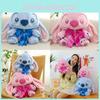 Adorable Stitch Plush Toy With Cute Bowtie Perfect For Couple Gifts In Soft Blue And Pink Colors