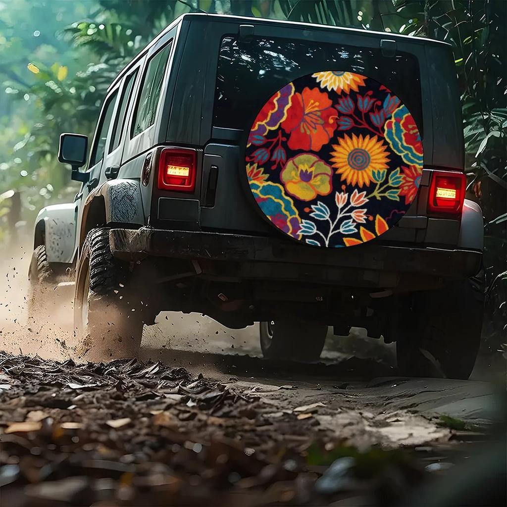 1pc Vibrant Floral Tire Cover - Durable Polyester Wheel Protector With Colorful Flower Pattern, Fit For Most Cars, All-Season Us