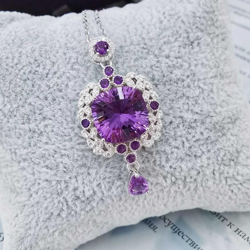 Sace Gems S925 стерлингового серебра 13 мм натуральный аметист кулон ожерелья для женщин помолвка коктейльная вечеринка ювелирные изделия