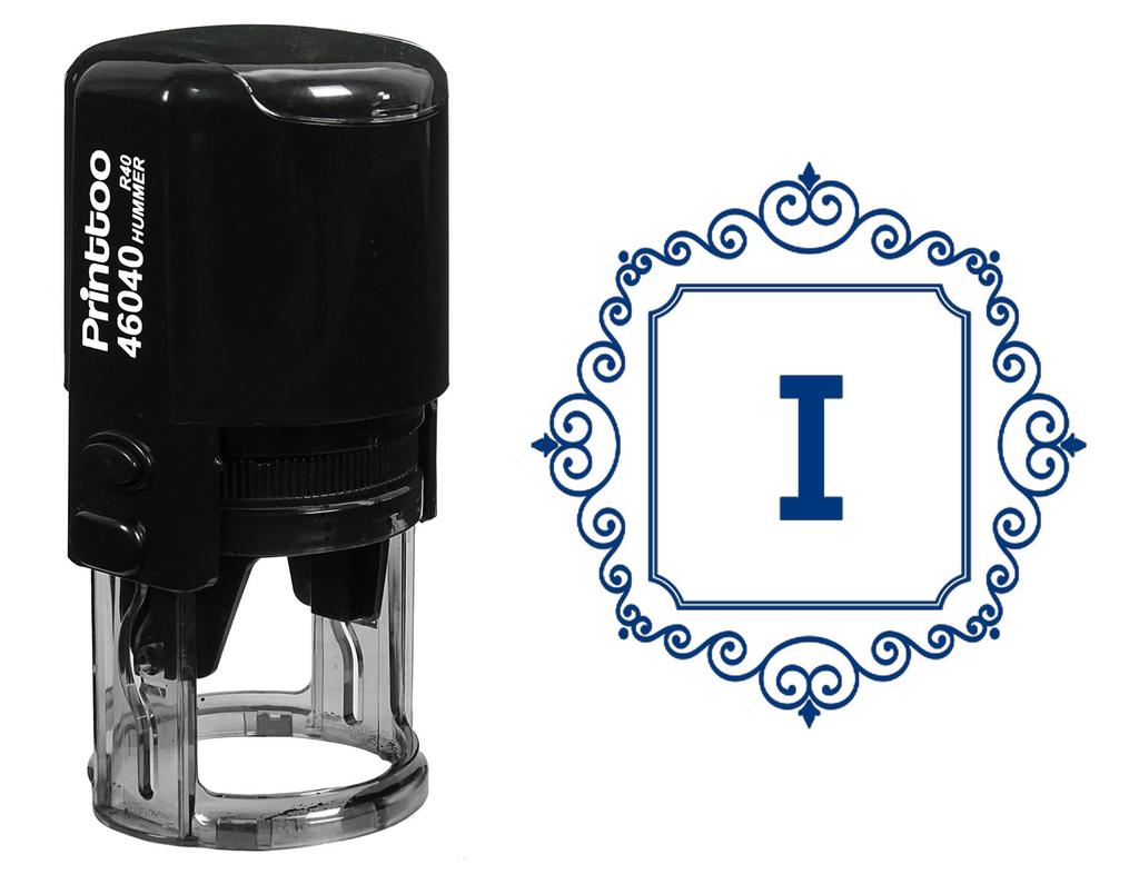 Printtoo Square Swirl Border I Alphabet Monogram Initial R-40 Self Inking Rubber Stamp Office