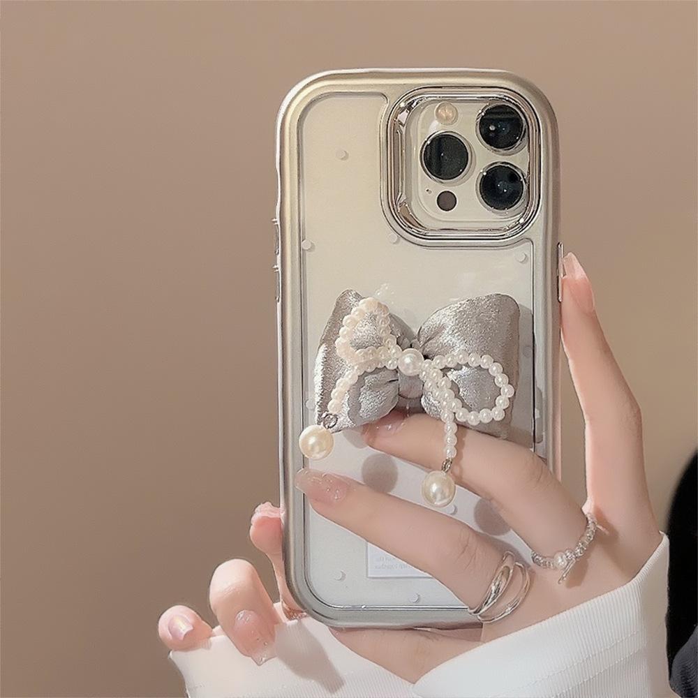 Объемный жемчужный бант Чехол для iPhone 15 iPhone 14 Акриловый 16 Подходит для 13promax Стиль легкой роскоши