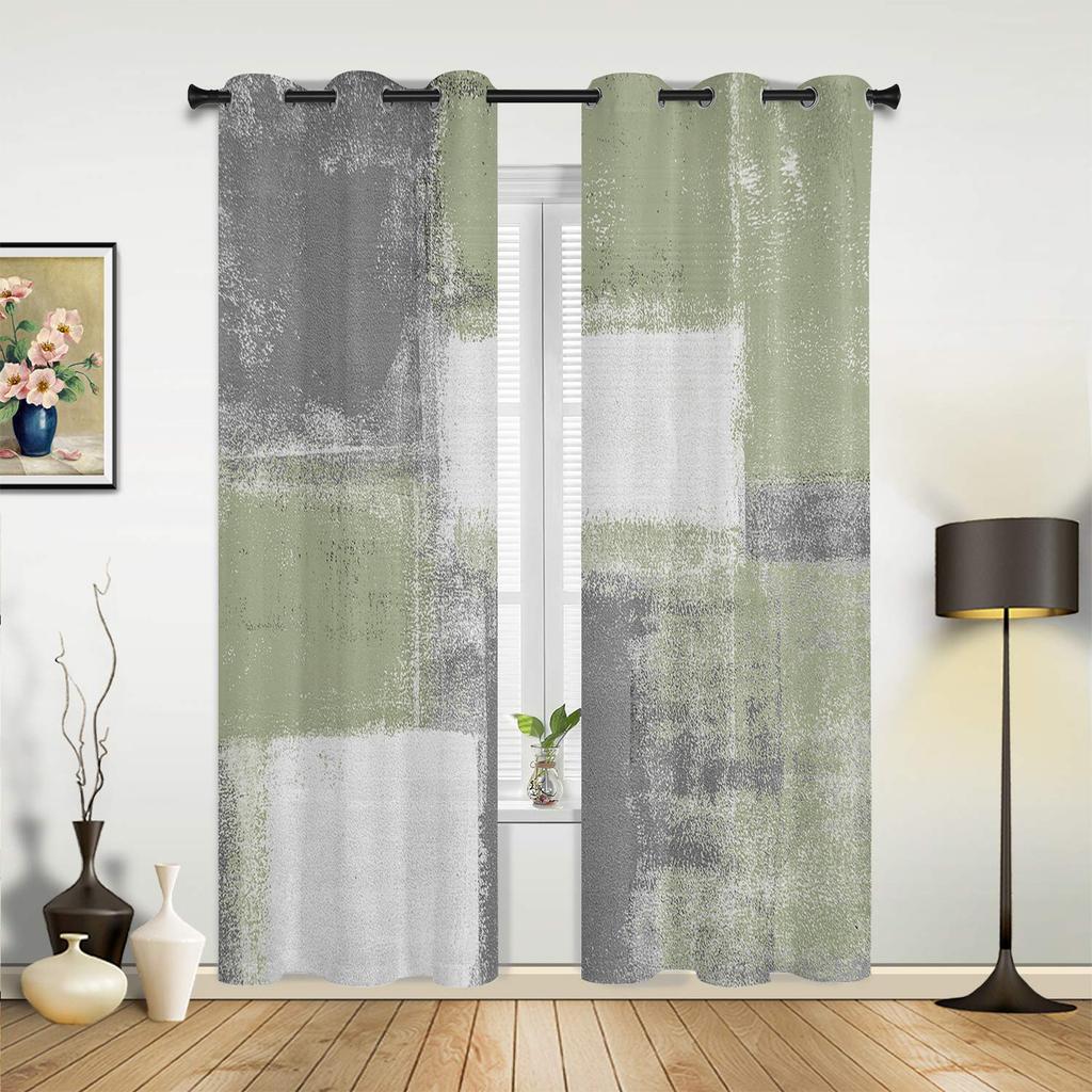 Зеленая картина маслом шалфея, текстурная краска, оконные шторы для гостиной, дома, спальни, кухни, Декор, Рождественская занавеска