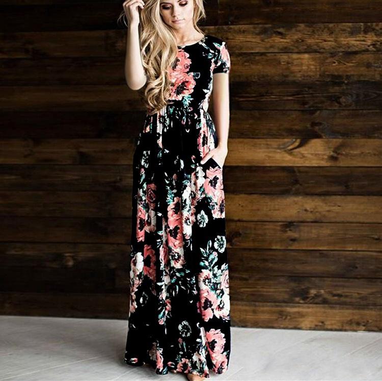 Длинное платье с цветочным принтом для мамы и дочки Одинаковая одежда для всей семьи Платья «Мама и я» Одежда Одежда для мамы, девочки и женщины Семейный образ