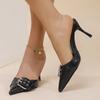 Fashion Summer Fashion Metal Buckle High Heel Slippers Patent Leather Pointed Toe Sandals Woman Sexy Stiletto Heeled Banquet Party Shoes