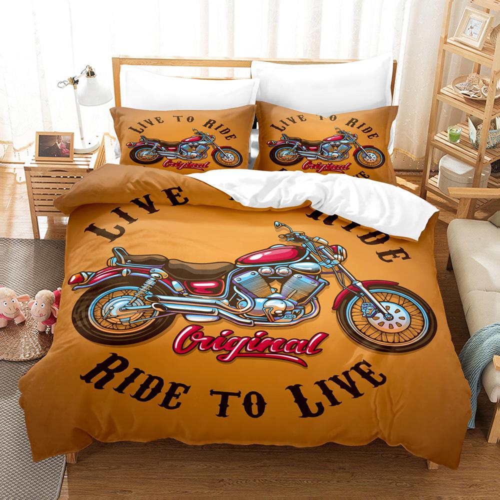 Motorcycle Duvet Cover Set Dirt Bike Extreme Sports Theme for Boy Girl Motocross Racer Polyester Bedding Set King Queen Size