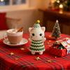 Christmas Crochet Cat Doll Patchwork Color Handcrafted Green Cream Yarns Cat Ornament Xmas Tree Decoration