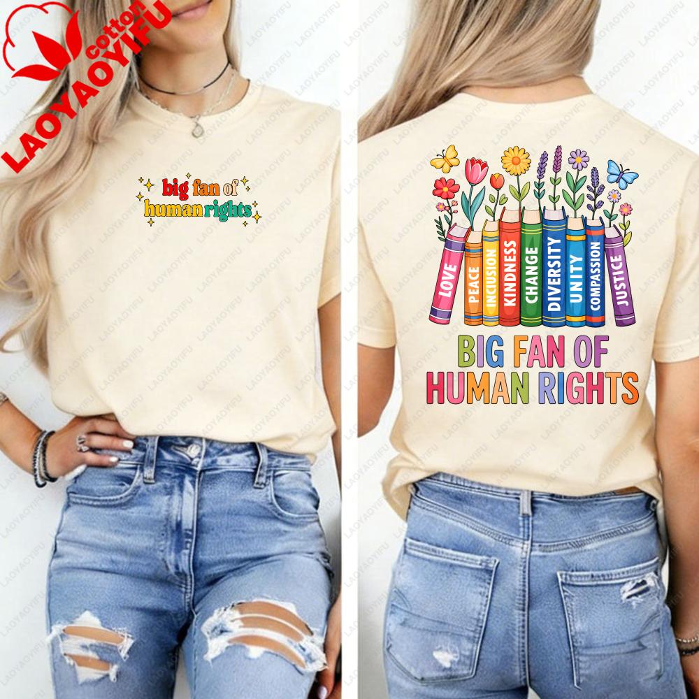 Big Fan of HuUnisex Rights Vintage Floral Rainbow Funny Protest Shirt Graphic T Shirts Aesthetic Clothes High Quality Cotton Tops